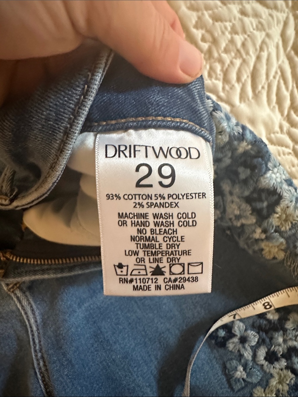 DRIFTWOOD Blue Embroidered Wide Leg Trouser Jeans - Picture 4 of 8